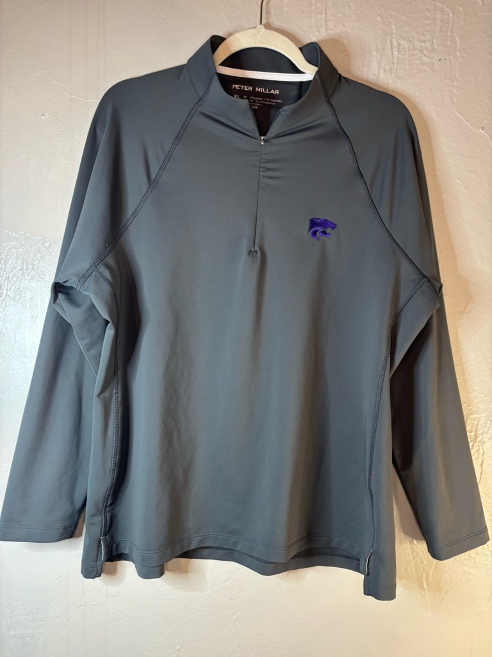 Peter Millar Men's Grey 1/4 Zip Pullover with Kansas State